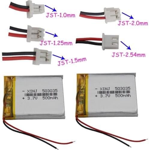 XINJ 3.7V 500mAh Lithium Polymer Battery 2pin 1.0/1.25/1.5/2.0/2.54mm plug For GPS Car DVR Camera MP3/MP4 Car navigation 503035