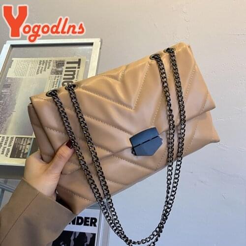 Yogodlns Fashion Chains Shoulder Bag For Women PU Leather Armpit Bag Simple Crossbody Bag Designer Messenger Bag Lady Handbag