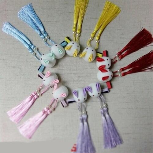 1 pair Handmade Cute Childrens DIY Rabbit Tassel Hairpin Cheongsam Accessories Girls Hair Clip Decor Women Girl Gift
