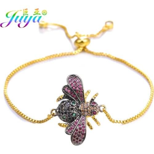 Juya Multicolor Crystals Insect Charm Bracelets Handmade Luxury Bumblebee Bracelets Women Men Gold Chains Bracelets Supplies