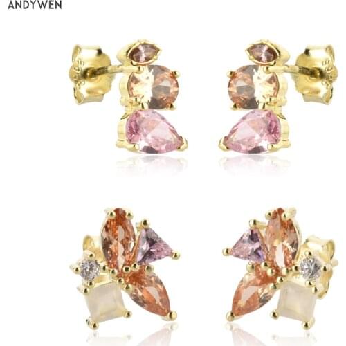 ANDYWEN 925 Sterling Silver 2021 New Summer Champagne Pink Milk Stud Earring Women Piercing Rock Punk Wedding Jewelry