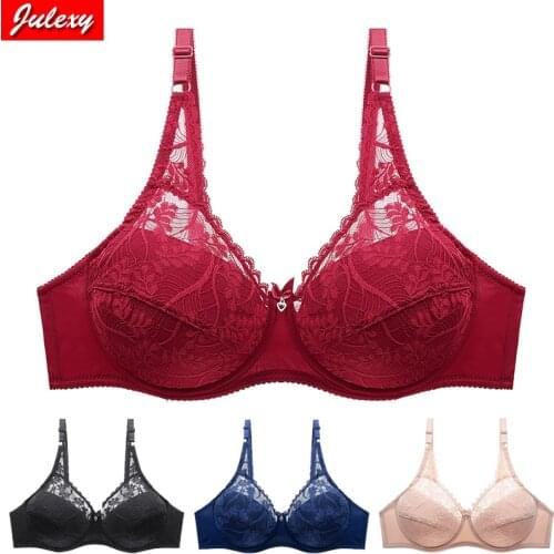 New 2021 Julexy Ultra-ThinThick Lace Bra CDE Cup Plus Size Solid Underwear Women Push Up Lingerie