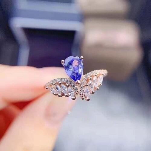 Fashion Natural Water Drop Tanzanite S925 Sterling Silver Womens Ring Fine Charming Weddings Jewelry MeiBaPJFS
