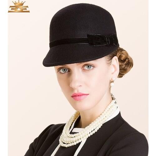 New Arrival British Winter Hat Female British Style Wool Hat Fashion Lady Wool Cap Black Wool Hat Curling Brim B-7488