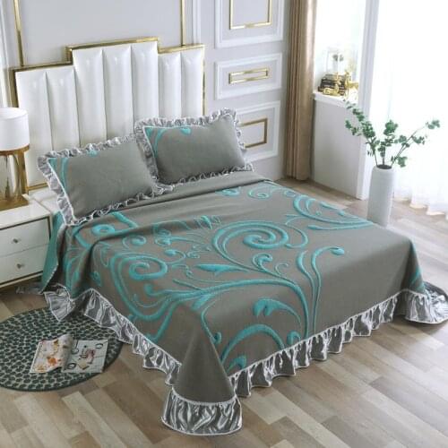 100% Knitted cotton Bedspread 3/5pcs ultra soft breathable Coverlet Blanket Pillow shams with Rufflers for all seasons