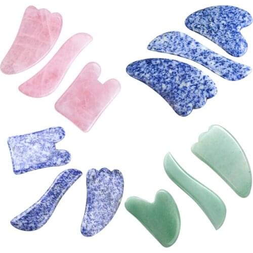 3 PCS Natural Raw Material Beauty Face Guasha Massage Tool Acupuntura Point Back Head Foot Scraper Stone Massager Therapy