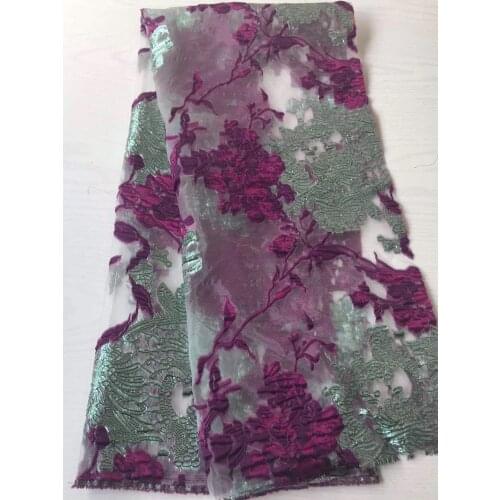 5yards/pc) purple green African jacquard net lace newest brocade tulle lace fabric light and soft for party dress FL3965
