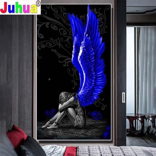 5D DIY Diamond Painting Devil and Angel Blue Wings Skull Full Square Round Diamond Art Mosaic Cross Stitch Home Decor Large T144