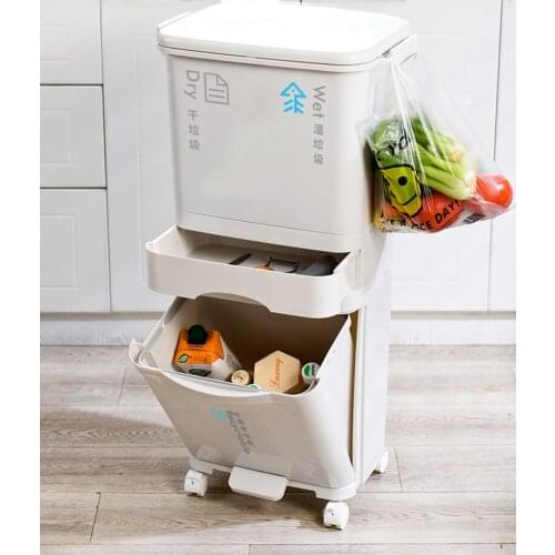 Food White Trash Can Large Creative Kitchen Waterproof Trash Can Classified with Lid Poubelle Cuisine Household Products DG50WB