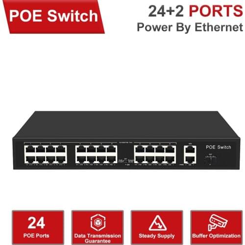 Anpviz 24 Port 10/100Mbps with 2 Gigabit TP/SFP Combo PoE Switch Power supply for POE Video Surveillance camera and wireless AP