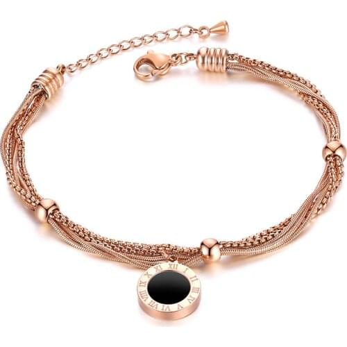 Charm multilayer Chain Round Bracelets For Women Rose Gold color Stainless Steel Jewelry Girlfriends Valentines Gift