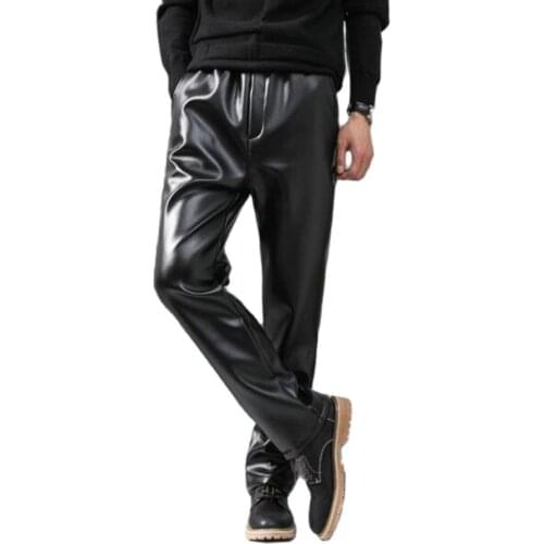 High Quality Four Seasons Style PU Faux Leather Pants Men Windbreak Waterproof Motorcycle High Elastic Tight PU Leather Trousers
