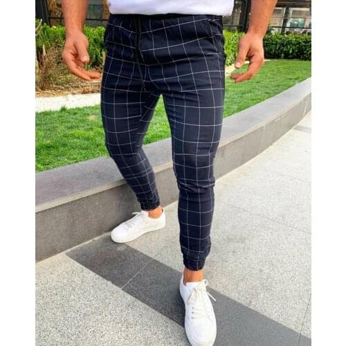 Mens Joggers High Waist Pants Pocket Plaid Slim Fit Straight Trousers Casual Track Sweatpants Fashionable Winter Straight Pants