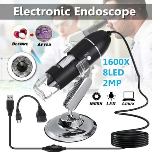 1600X USB Digital Microscope Camera Endoscope 8LED Magnifier with Metal Stand