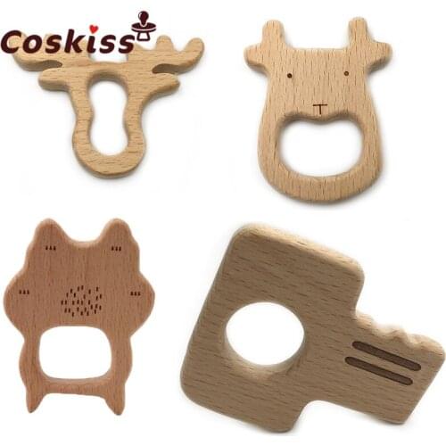 Wooden Teether Rings Natural Wood Teething Toys for Infant,Wooden Teether Animals for Toddler,Baby Soothing Pain Relief Toys
