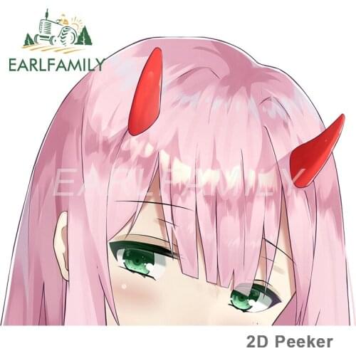 EARLFAMILY 13cm x 10.5cm for Zero Two Peek Anime Car Assessoires Stickers Motorcycle RV JDM Decal Vinyl Car Wrap Funny Decor