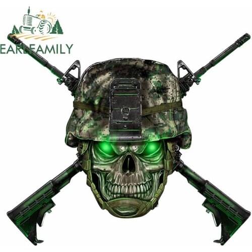EARLFAMILY 13cm x 11.3cm for Skull and Crossed Guns Personality VAN Car Sticker Motorcycle Bumper Deal Refrigerator RV Graphics