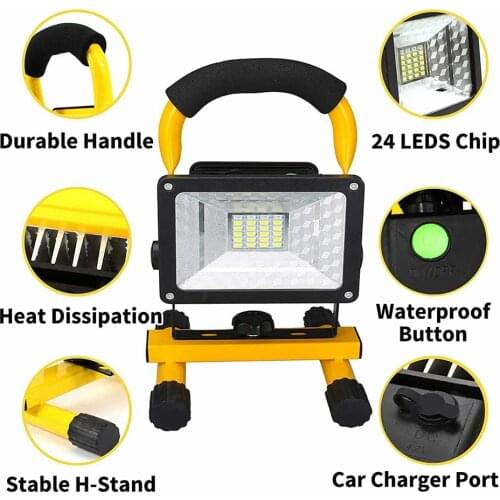 30W Reflector 24 LED Rechargeable Work Flood Light Waterproof Cordless Camp Lamp LED Street Lamp Landscape Lighting