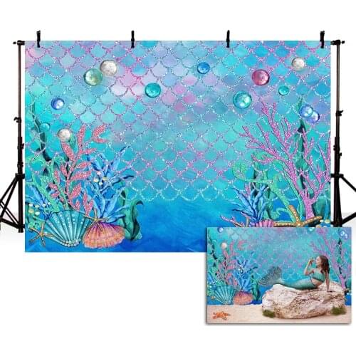 Mehofond Mermaid Photography Backdrops Baby Birthday Party Photozone Banner Fish Scale Coral Baby Shower Photo Background Studio