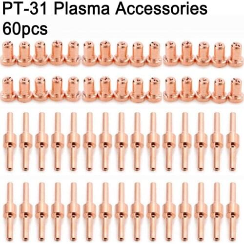 Hot 60pcs Red Copper Extended Long Plasma Cutter Tip Electrodes/Nozzles Kit Mayitr Consumable For PT31 LG40 40A Cutting Welder