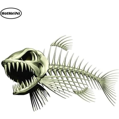 HotMeiNi 13cm x 8.5cm Scary Skeleton Fish Fishing Car Stickers Auto Decals 3D Car Styling Motorcycle Car Decal Accessories