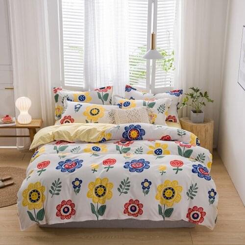 Yellow Colorful Flowers Kids Comforter Bedding Set Cute Cartoon Fashion King Queen Twin Size Bed Linen Duvet Cover Set Gifts