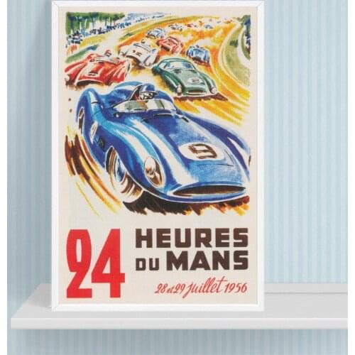 Le Mans 24 Hour Race Vintage Automobile Race Poster Prints 1956 Sports Car Race France Wall Art Canvas Painting Boys Room Decor