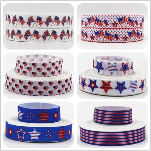 Q&N ribbon 7/8inch 22mm star of July 4th design printed grosgrain ribbon 50yards/roll for hair tie hair bow headband