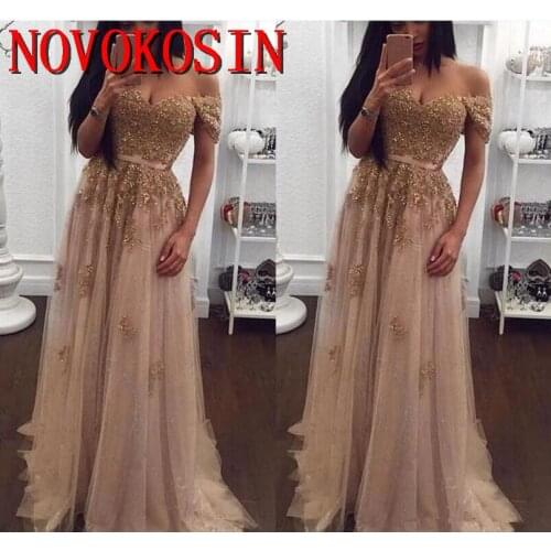 Hot Sell Champagne Lace Beaded Appliqued Arabic Evening Dress Sweetheart A-line Tulle Dresses Vintage Cheap Formal Party Gowns