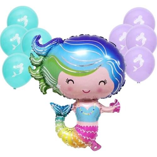 Multi Style Mermaid Series Balloons Childrens Day Birthday Aluminum Foil Latex Balloon Summer Theme Swimming Party Decor