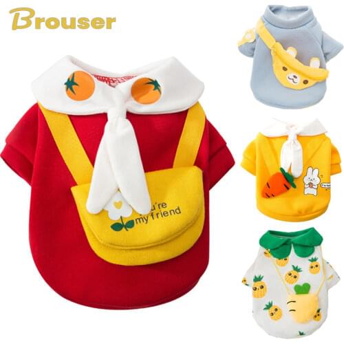 Cartoon Dog Clothes Cute Bow Tie Satchel Pet Clothing for Small Dogs Puppy Cat Costumes Coat Warm Plush Sweater Chihuahua