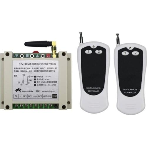 New DC12-48V 2CH RF Wireless Remote Control Switch System library door control 2pcs (JRL-2) transmitter 1 receiver Learning code