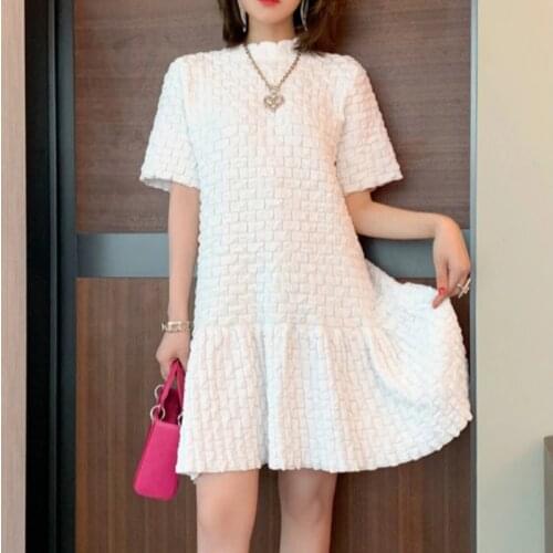 New arrival fashion mini dress women elegant summer temperament OL work style simple solid basic loose mini cute a-line dress