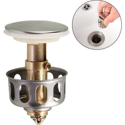 Bounce Drain Filter Universal Wash Basin Push-type Bounce Core Hair Catcher Stainless Steel Sink Drain Stopper Bathtub Plug Trap