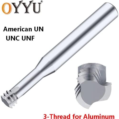 OYYU UNC UNF 3-Tooth Threading Milling Cutters for Aluminum Carbide Tungsten End Mills NO.1-64 1/4-16 3/8-16
