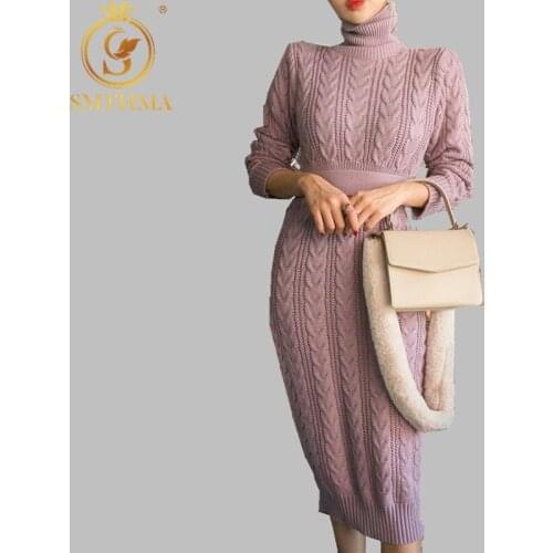 Autumn Winter Women Knitted Dress Turtleneck Thicken warm Sweater Dresses Lady Slim Bodycon Long Sleeve Bottoming Dress Vestidos