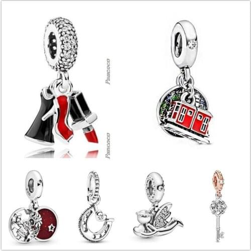 Authentic 925 Sterling Silver Red Enamel Santa Love Peace Joy Pendant Charm Beads Fit Pandora Bracelet & Necklace Jewelry