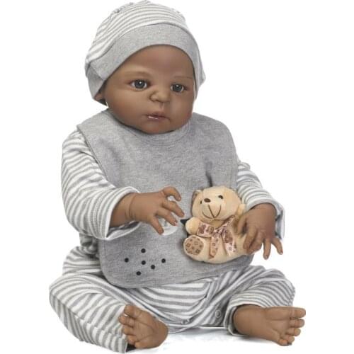 56cm Full Silicone Vinyl Reborn Black Baby Doll Magnetic Mouth Lifelike Boy Girl Toy Bath Shower Playmates Kids Birthday Gifts