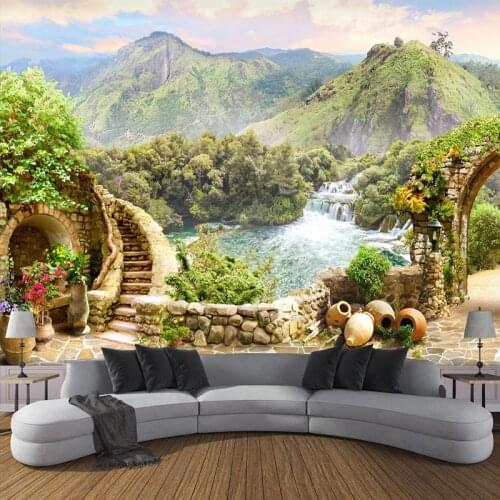 Custom 3D Photo Garden Balcony Mountain Waterfall Green Landscape Large Mural Wallpapers For Living Room Bedroom Wall Decoration