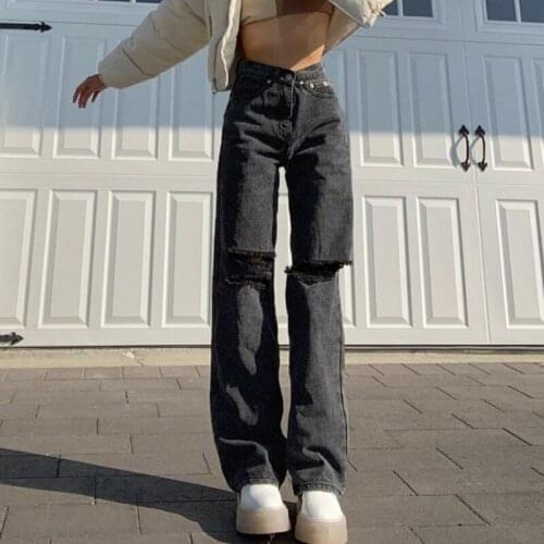 YIICYA Casual Distressed Ripped Jeans Boyfriend Summer Hole High Waist Long Denim Trousers Ladies Fashion Pants Streetwear 2021