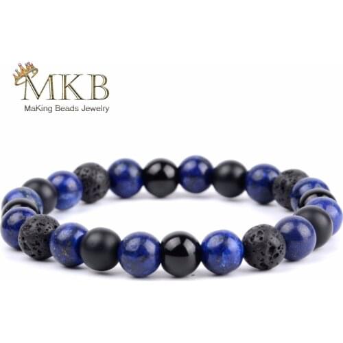 Simple Classic Women Mineral Beads Bracelets & Bangles Natural Round Lapis Lava Stone combination Bracelet Men Jewelry Bijoux