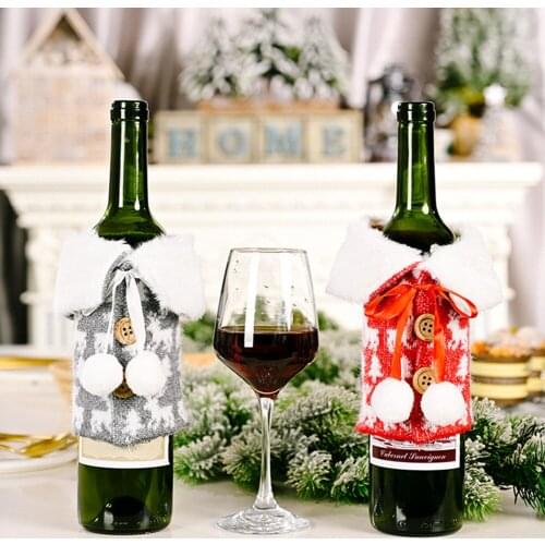 Christmas Santa Claus Knitting Red Wine Bottle Cover For Bar Xmas Snowman Bottle Bag Decoration Dinner Table Decoration