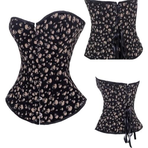 Sexy Lingerie Lace Up Bustier Corset fancy dress costume skull print 2769 S--2XL