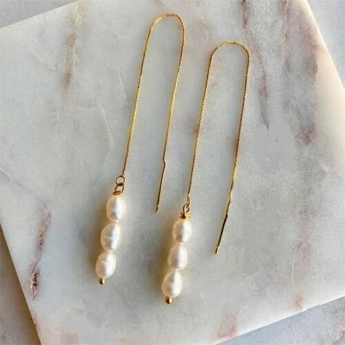 New Natural White Freshwater 5-7MM Pearl Baroque 925 Sterling Silver Earrings