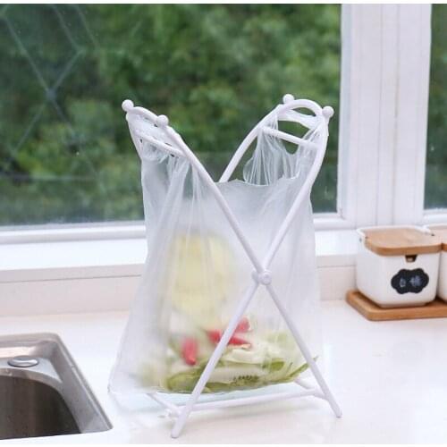Foldable Garbage Bag Rack Plastic X-type Folding Trash Can Trash Bag Holder Hanging Stand Home Kitchen Storage Rack