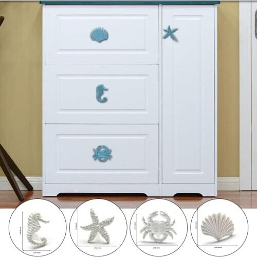Mediterranean Blue Creativity Iron Art Crab Starfish Shell Door Knob Bathroom Kids' Room Cabinet Drawer Handle
