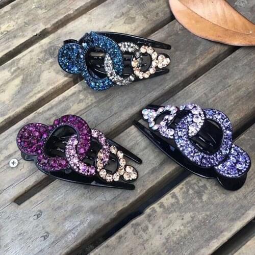 2021 New Rhinestone Hairpin Circle Duckbill Hair Claw Retro Crab Hair Clip Hair Accessories For Women Shinning Ponytail Headwear