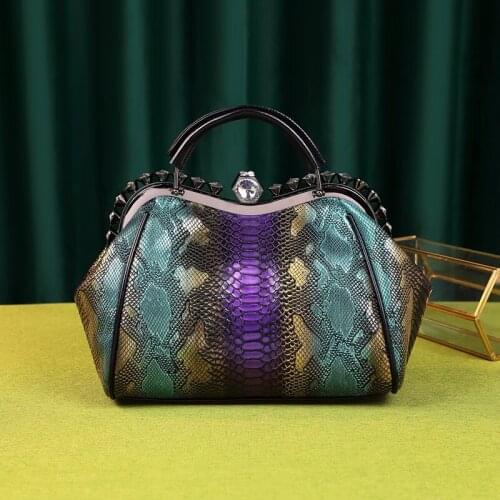 ICEV new luxury famous brand shell messenger bags for women split leather handbag clip serpentine clutch top handle bag bolsos