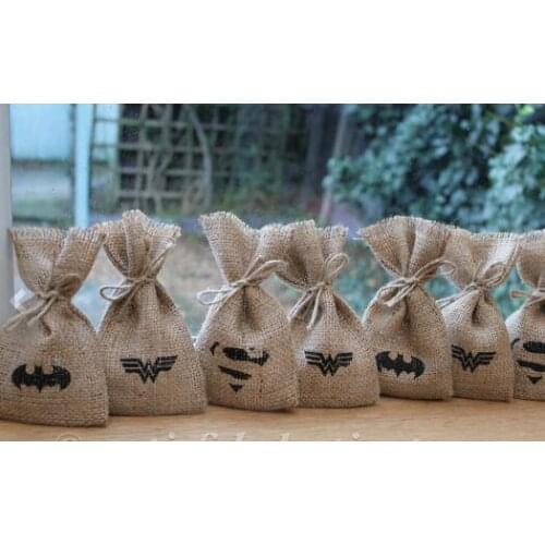 Personalized super hero Burlap birthday Wedding Party Gift Favour Bags Bachelorette Hangover Survival Kit party Candy pouches