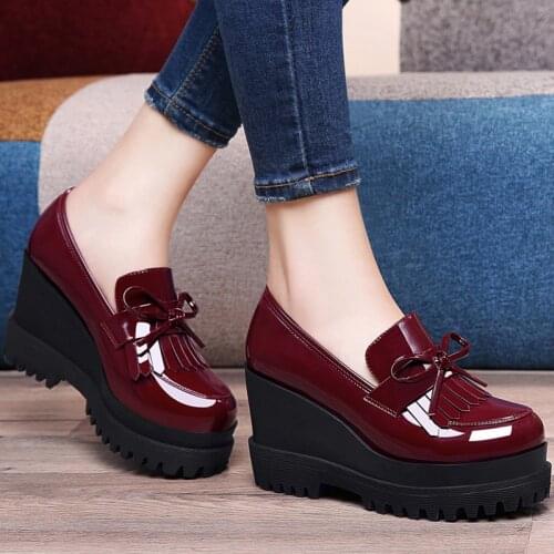 Spring Autumn Womens fashion trend Pumps shoes woman wedge single casual shoes high heels shoes British thick-soled platform